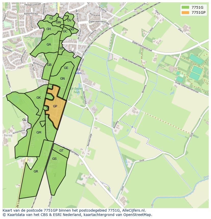 Afbeelding van het postcodegebied 7751 GP op de kaart.