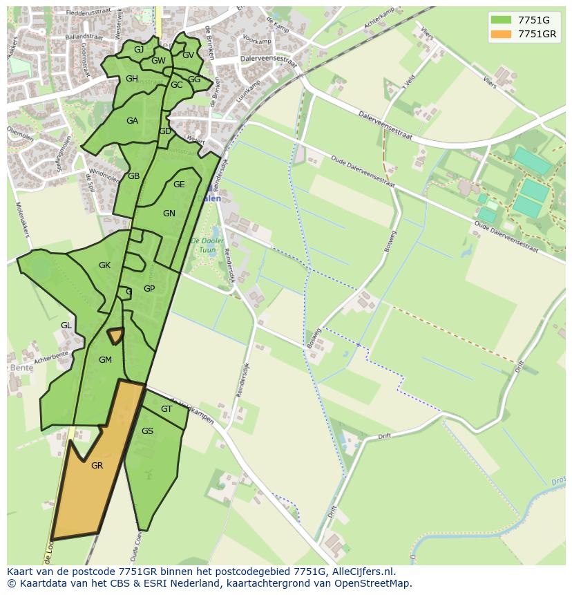 Afbeelding van het postcodegebied 7751 GR op de kaart.