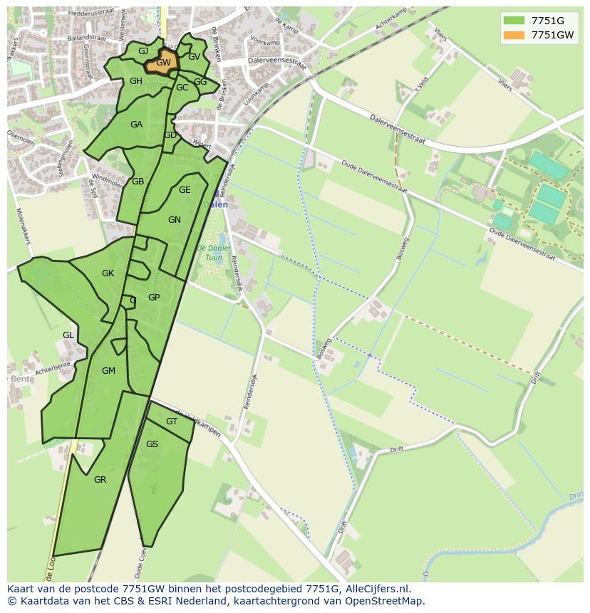 Afbeelding van het postcodegebied 7751 GW op de kaart.