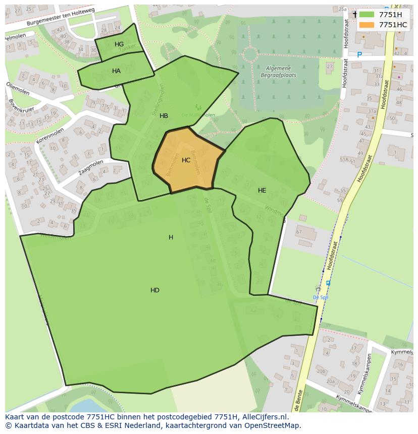 Afbeelding van het postcodegebied 7751 HC op de kaart.