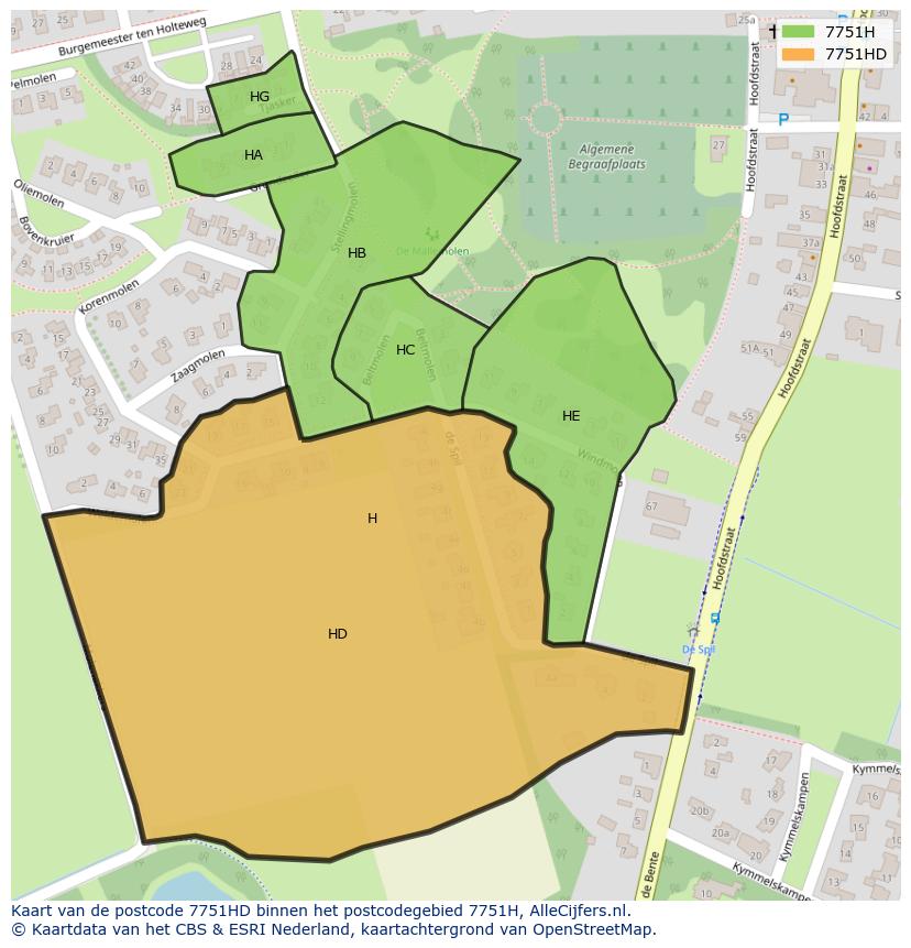 Afbeelding van het postcodegebied 7751 HD op de kaart.