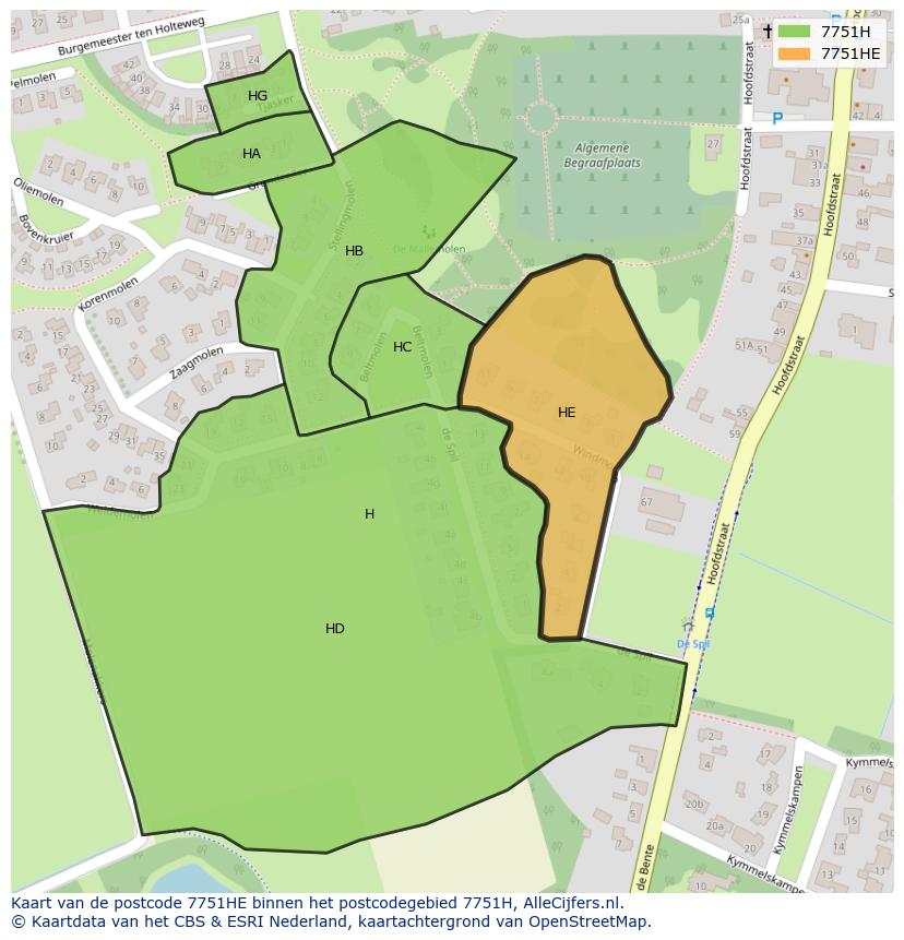 Afbeelding van het postcodegebied 7751 HE op de kaart.