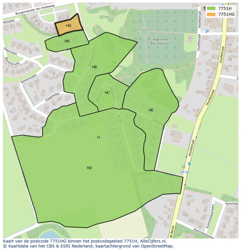 Afbeelding van het postcodegebied 7751 HG op de kaart.
