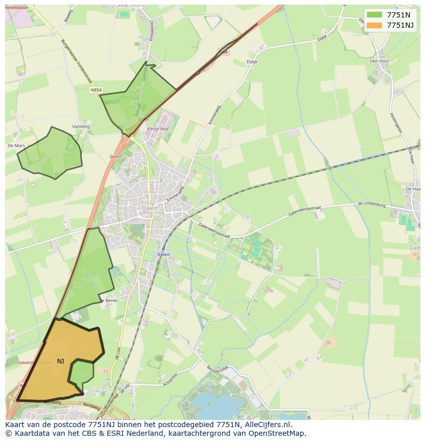 Afbeelding van het postcodegebied 7751 NJ op de kaart.