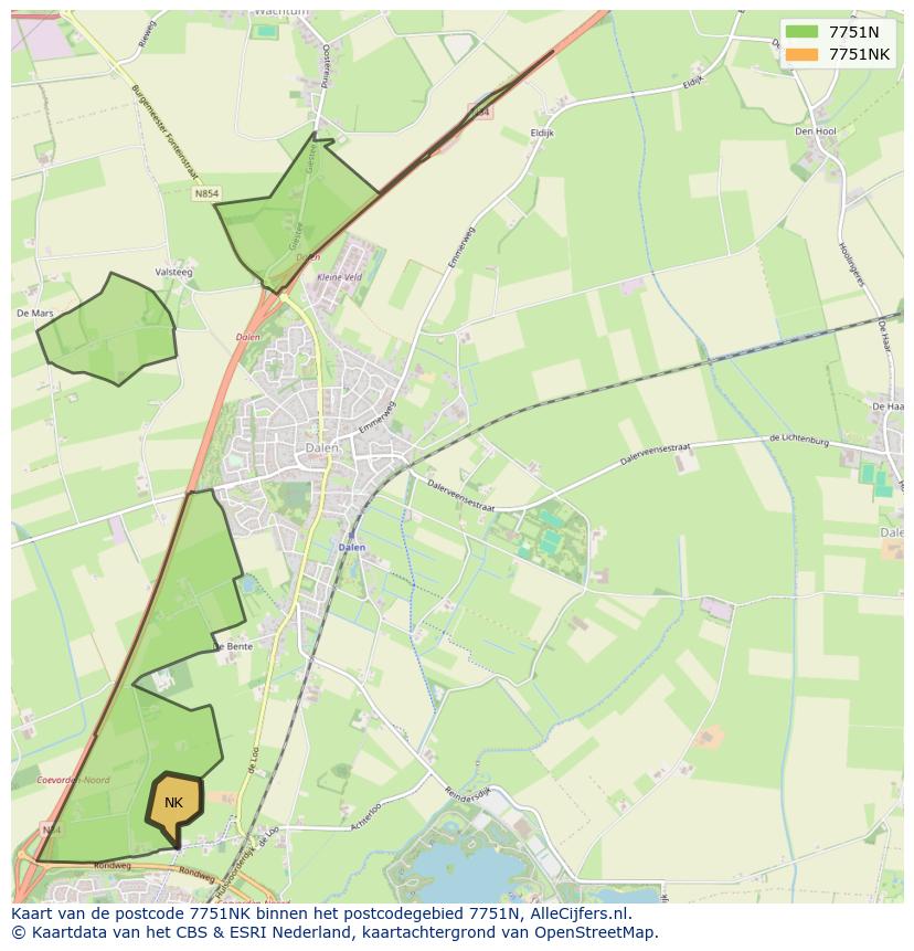 Afbeelding van het postcodegebied 7751 NK op de kaart.
