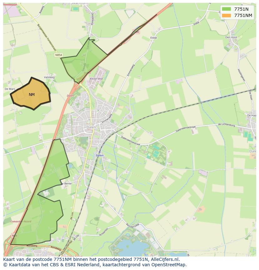 Afbeelding van het postcodegebied 7751 NM op de kaart.