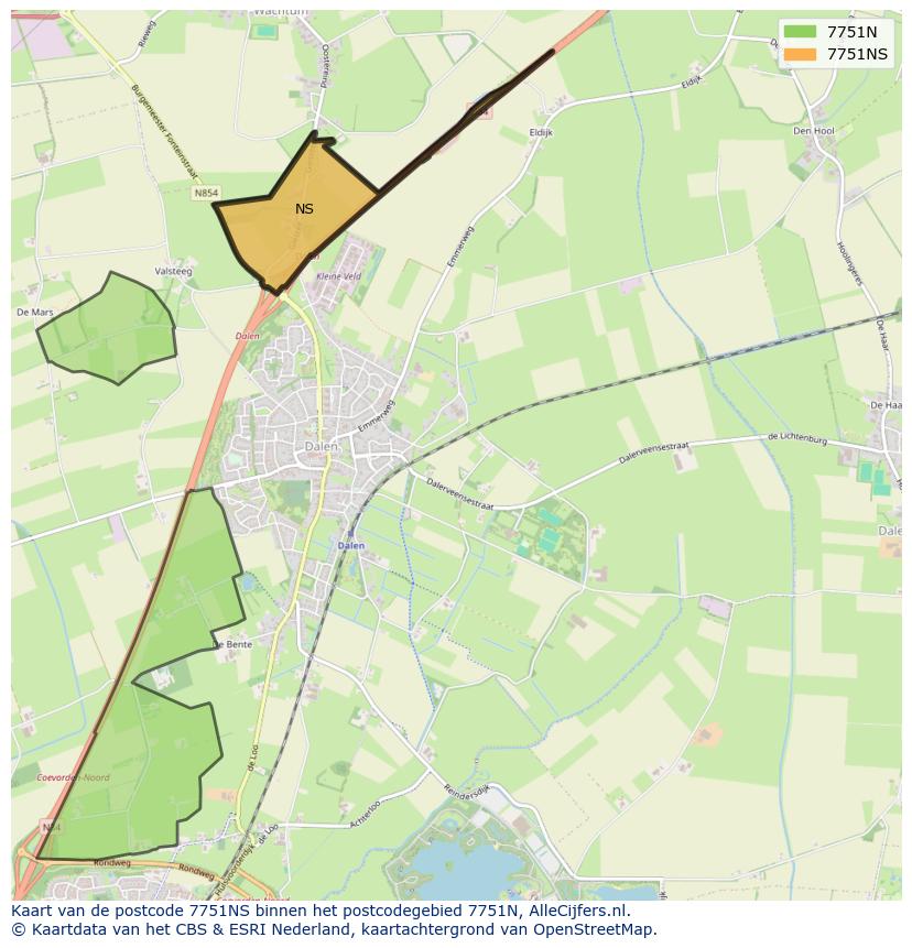 Afbeelding van het postcodegebied 7751 NS op de kaart.