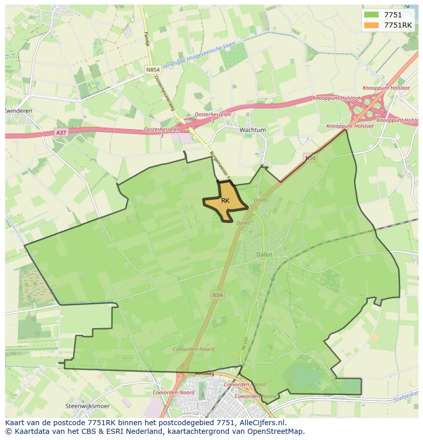 Afbeelding van het postcodegebied 7751 RK op de kaart.