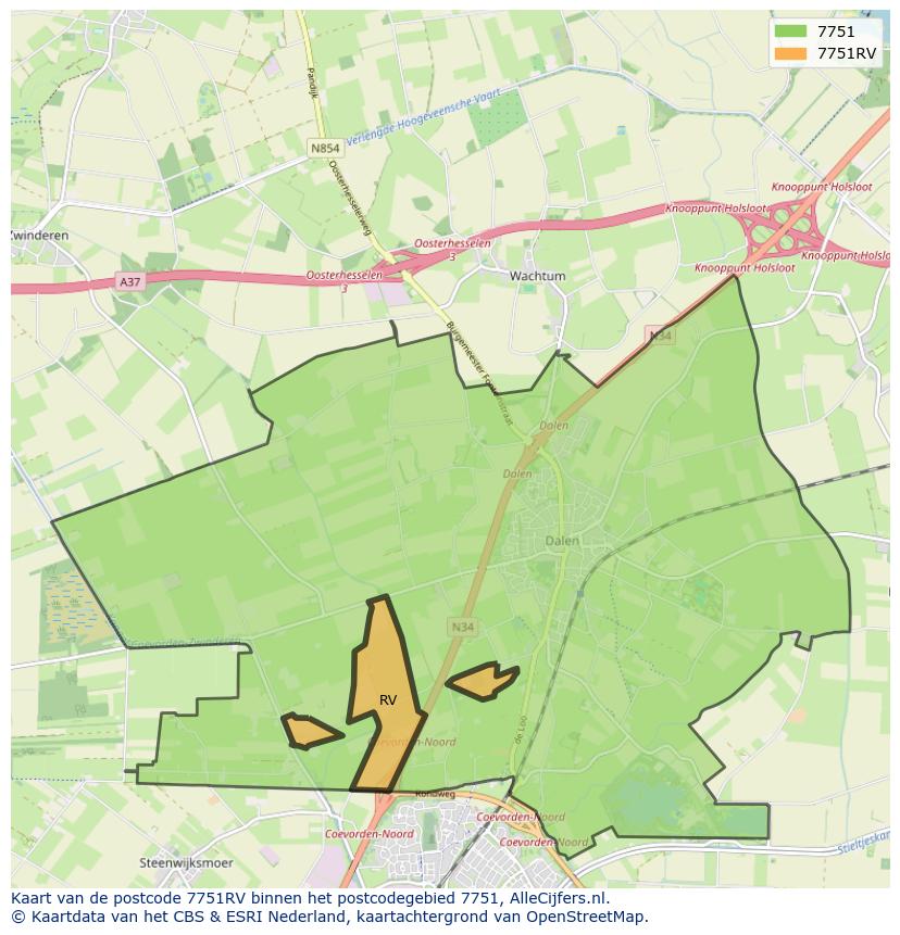 Afbeelding van het postcodegebied 7751 RV op de kaart.