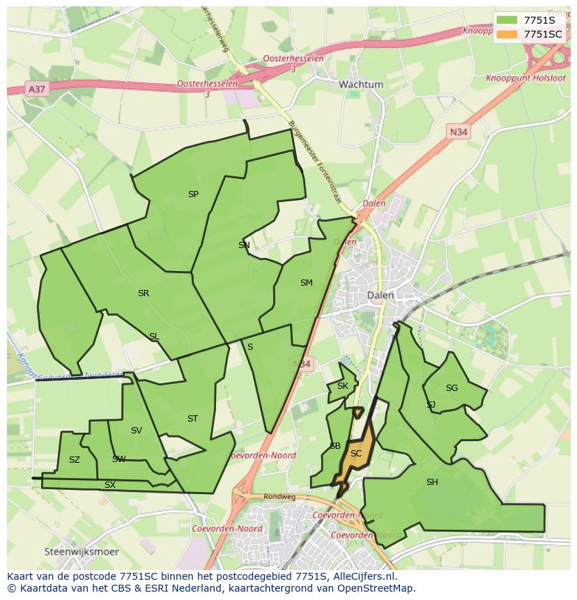 Afbeelding van het postcodegebied 7751 SC op de kaart.