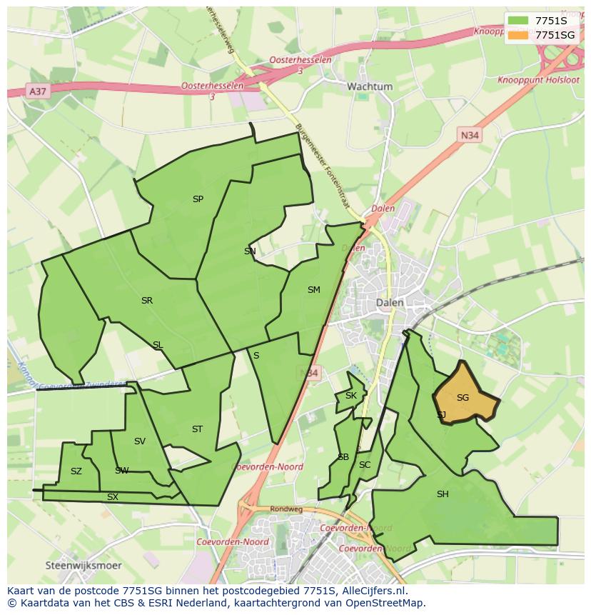 Afbeelding van het postcodegebied 7751 SG op de kaart.