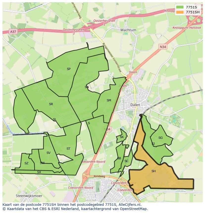 Afbeelding van het postcodegebied 7751 SH op de kaart.