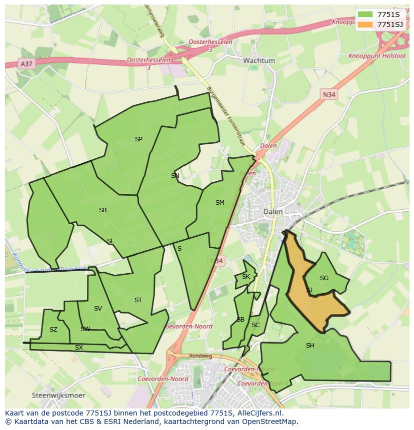 Afbeelding van het postcodegebied 7751 SJ op de kaart.