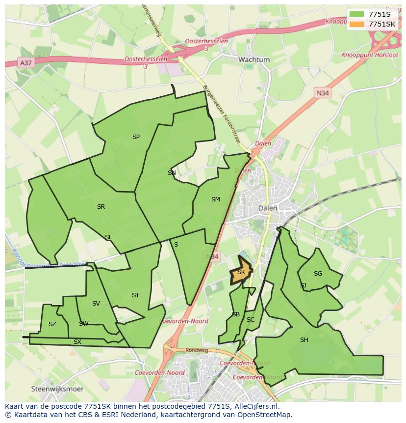 Afbeelding van het postcodegebied 7751 SK op de kaart.