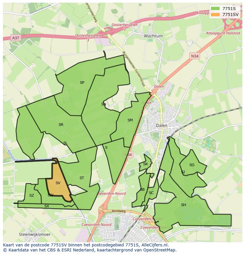 Afbeelding van het postcodegebied 7751 SV op de kaart.