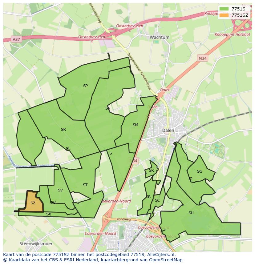Afbeelding van het postcodegebied 7751 SZ op de kaart.