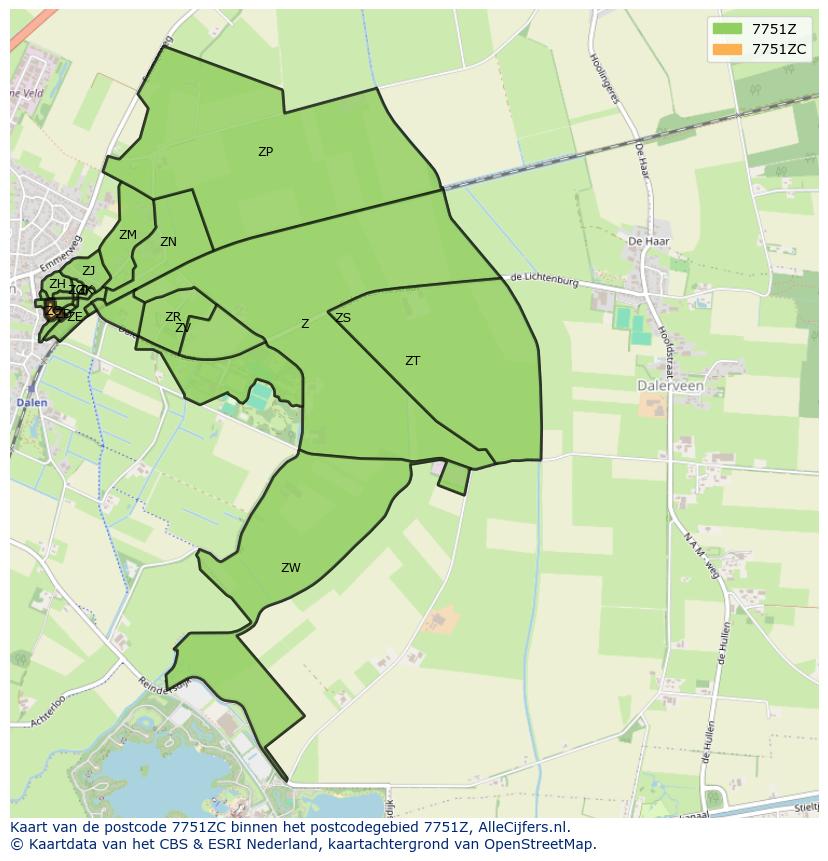Afbeelding van het postcodegebied 7751 ZC op de kaart.