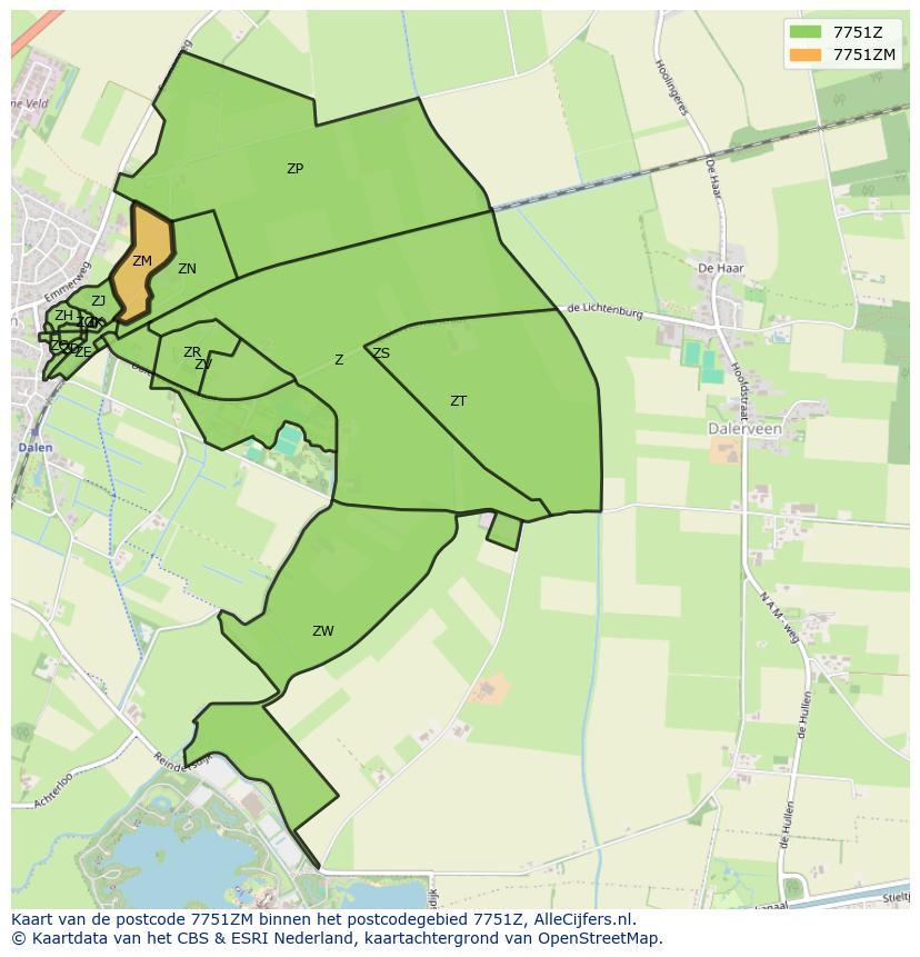 Afbeelding van het postcodegebied 7751 ZM op de kaart.