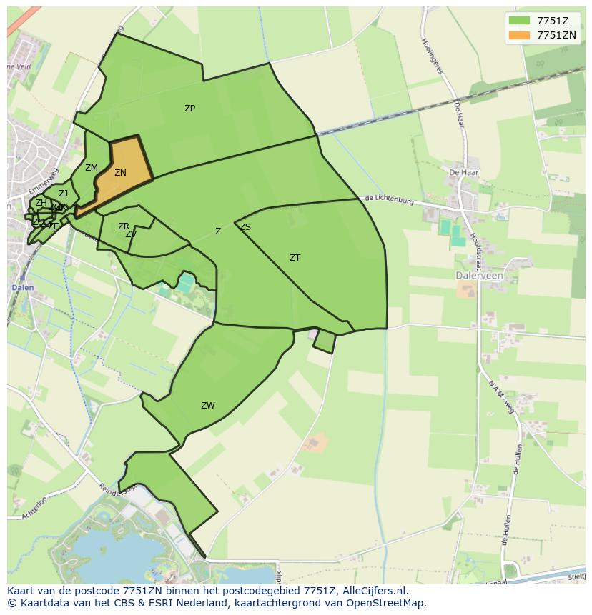 Afbeelding van het postcodegebied 7751 ZN op de kaart.