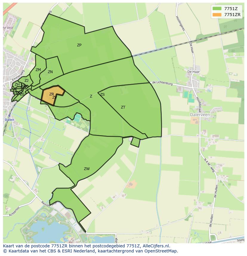 Afbeelding van het postcodegebied 7751 ZR op de kaart.