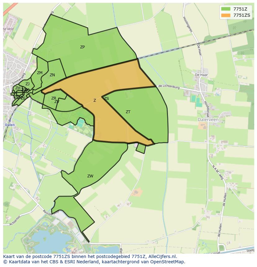 Afbeelding van het postcodegebied 7751 ZS op de kaart.