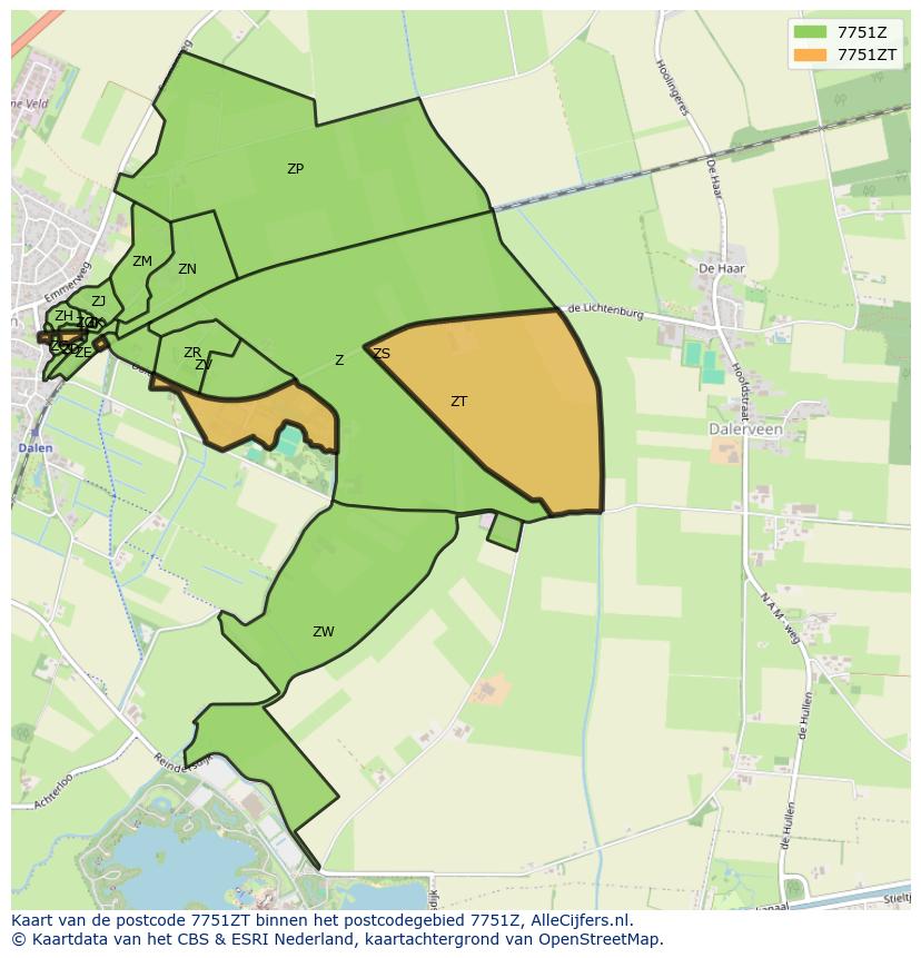 Afbeelding van het postcodegebied 7751 ZT op de kaart.