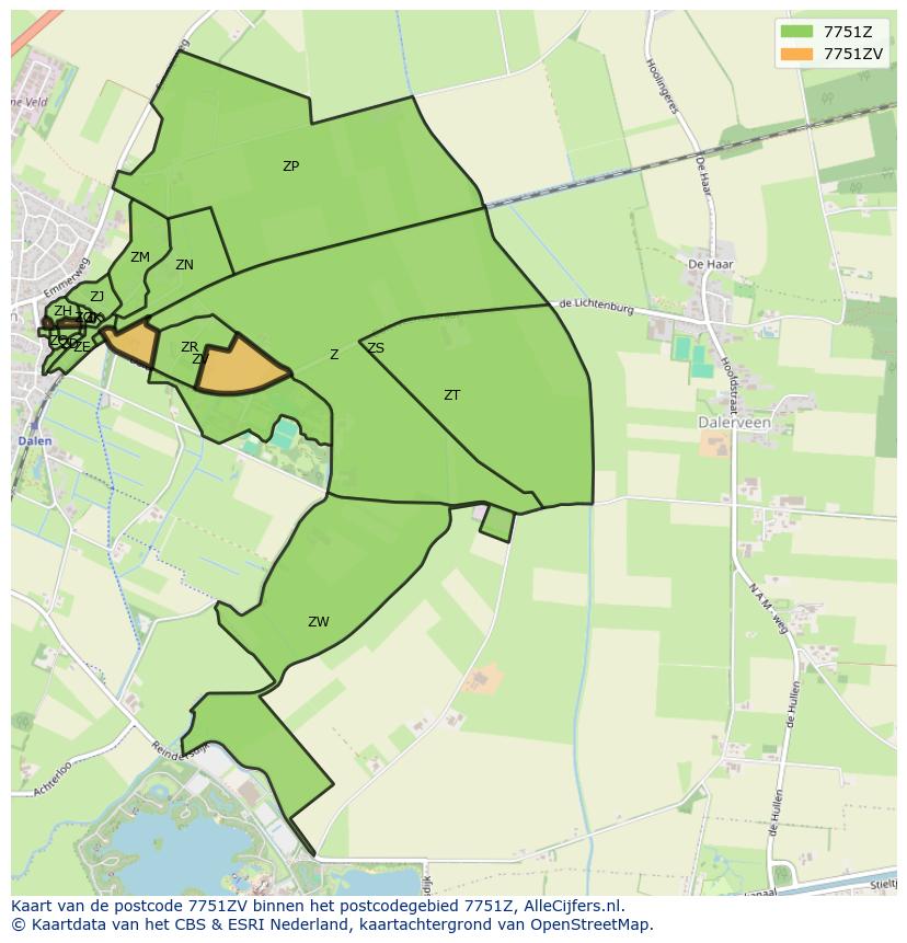 Afbeelding van het postcodegebied 7751 ZV op de kaart.