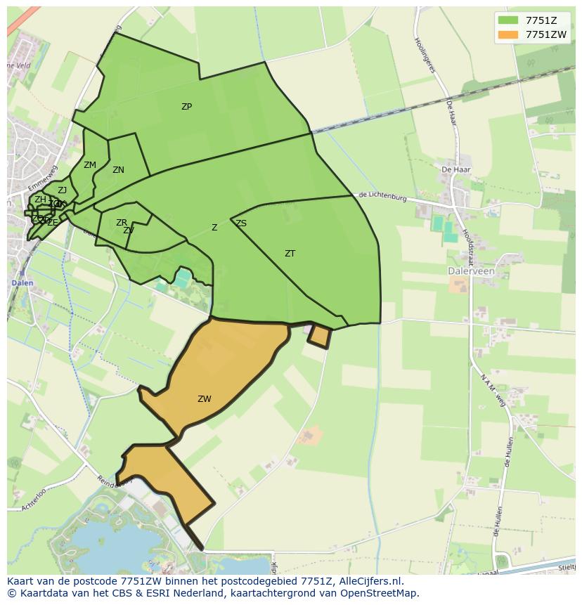 Afbeelding van het postcodegebied 7751 ZW op de kaart.