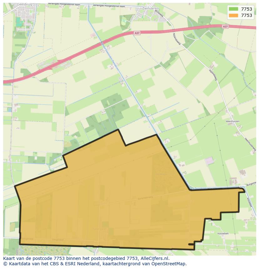 Afbeelding van het postcodegebied 7753 op de kaart.
