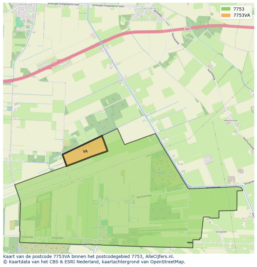Afbeelding van het postcodegebied 7753 VA op de kaart.