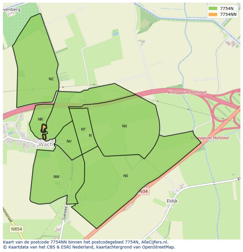 Afbeelding van het postcodegebied 7754 NN op de kaart.