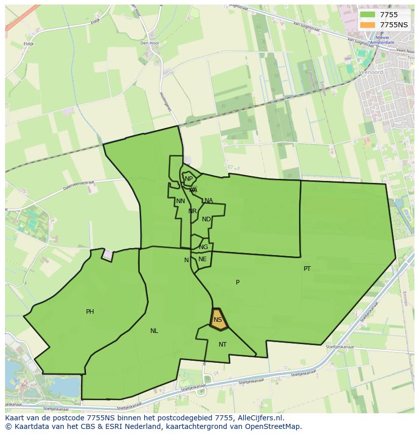 Afbeelding van het postcodegebied 7755 NS op de kaart.