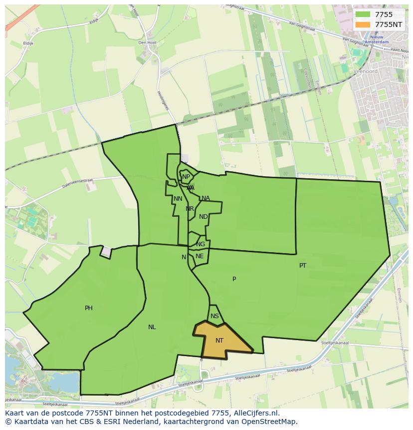 Afbeelding van het postcodegebied 7755 NT op de kaart.