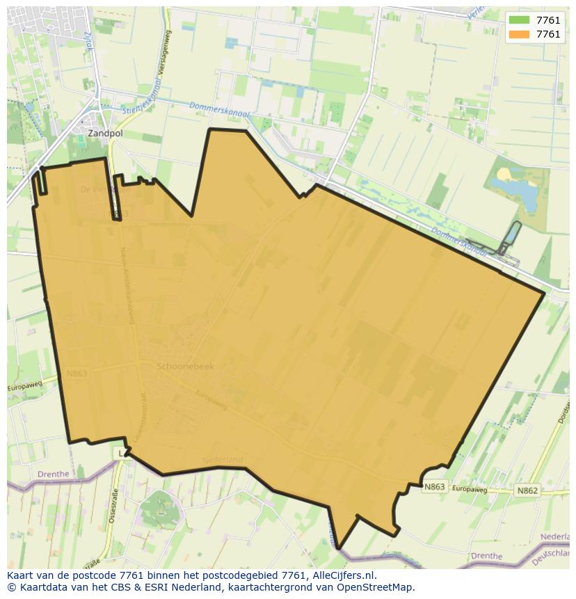 Afbeelding van het postcodegebied 7761 op de kaart.