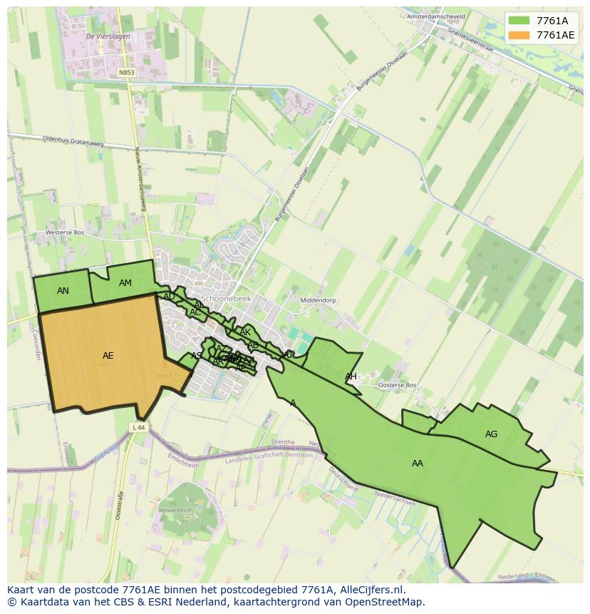 Afbeelding van het postcodegebied 7761 AE op de kaart.