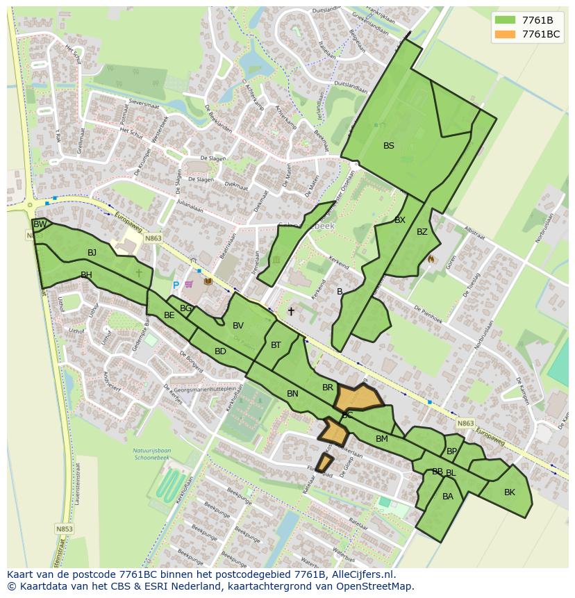 Afbeelding van het postcodegebied 7761 BC op de kaart.