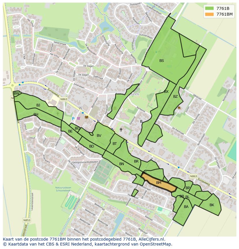 Afbeelding van het postcodegebied 7761 BM op de kaart.