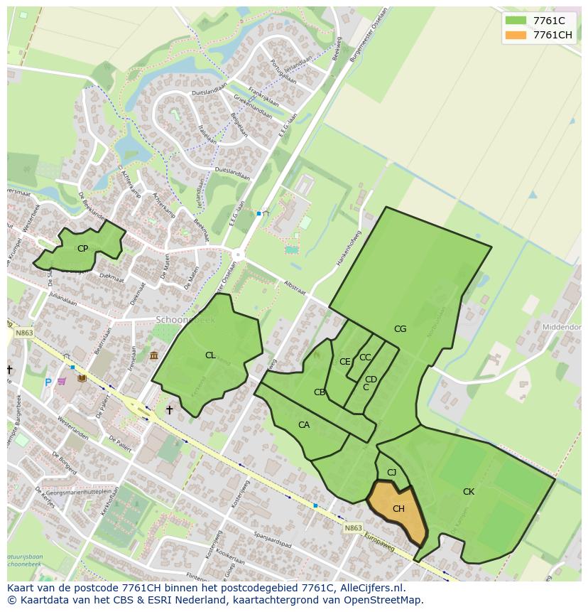 Afbeelding van het postcodegebied 7761 CH op de kaart.