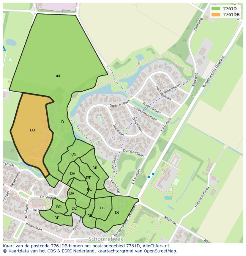 Afbeelding van het postcodegebied 7761 DB op de kaart.