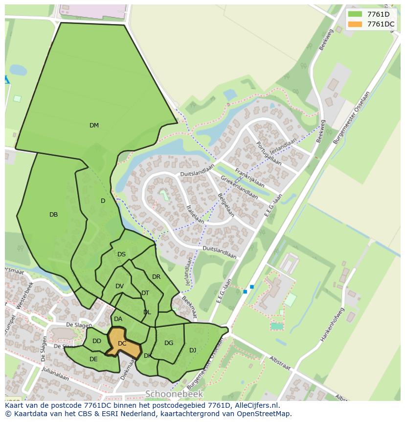Afbeelding van het postcodegebied 7761 DC op de kaart.