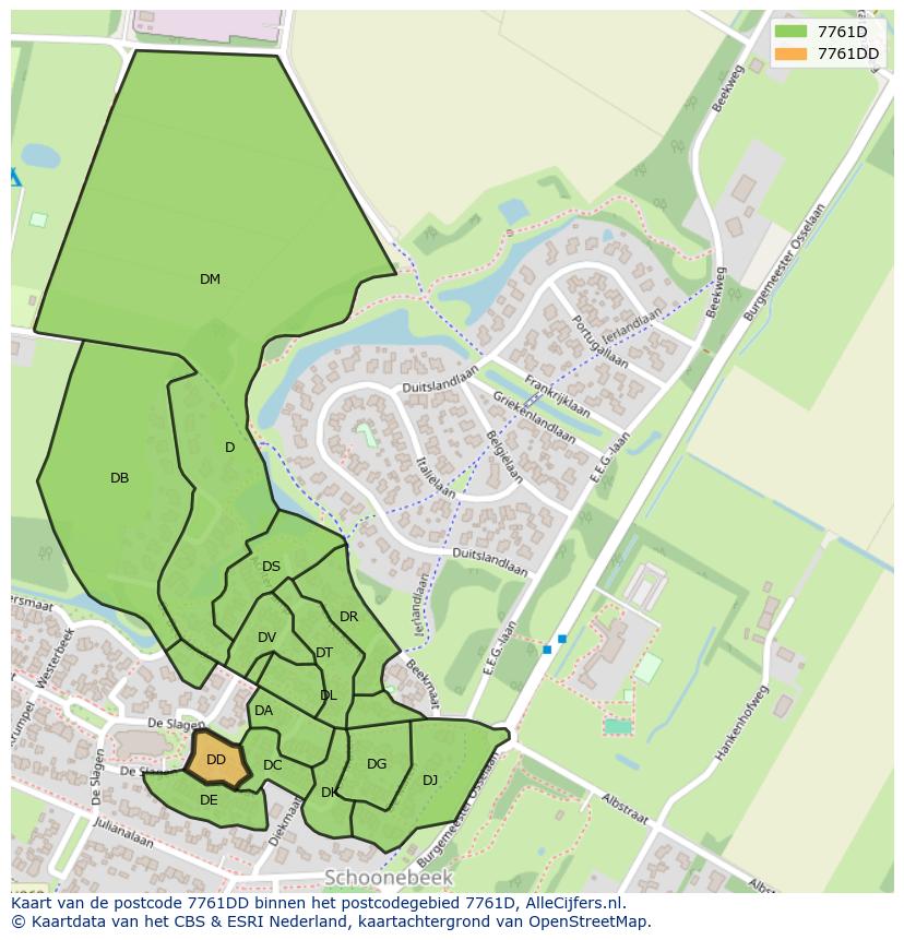 Afbeelding van het postcodegebied 7761 DD op de kaart.