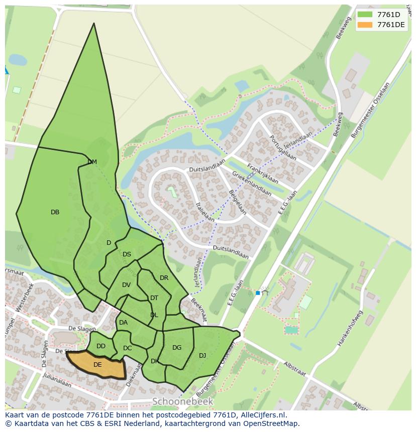 Afbeelding van het postcodegebied 7761 DE op de kaart.