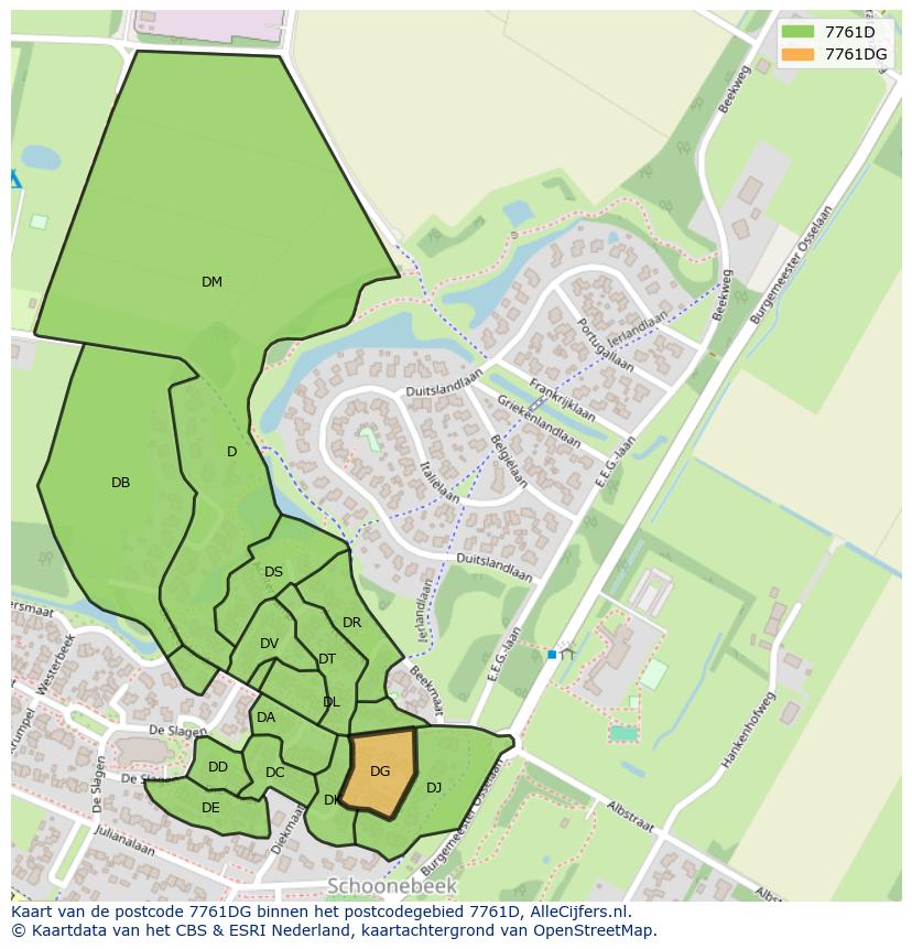 Afbeelding van het postcodegebied 7761 DG op de kaart.