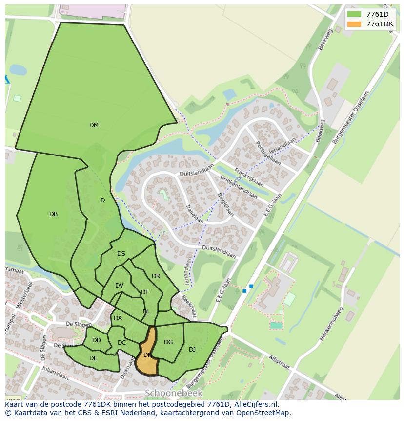 Afbeelding van het postcodegebied 7761 DK op de kaart.