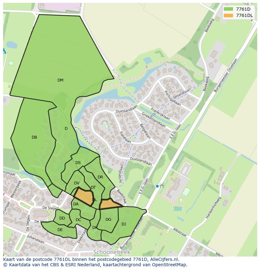 Afbeelding van het postcodegebied 7761 DL op de kaart.
