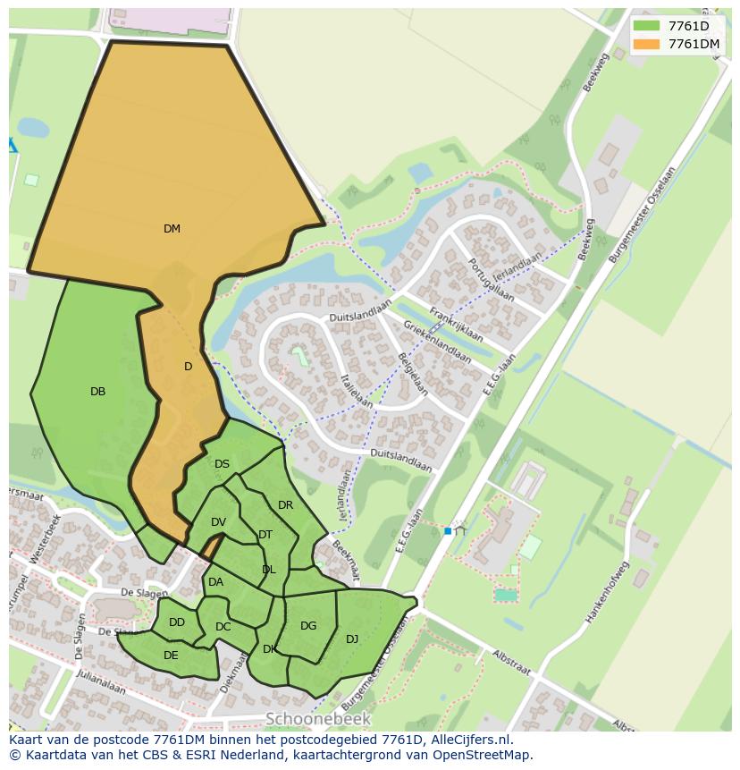 Afbeelding van het postcodegebied 7761 DM op de kaart.
