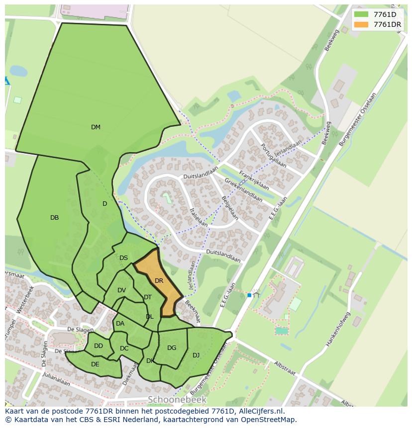 Afbeelding van het postcodegebied 7761 DR op de kaart.