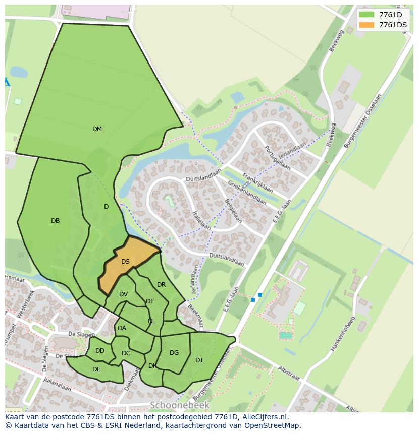 Afbeelding van het postcodegebied 7761 DS op de kaart.