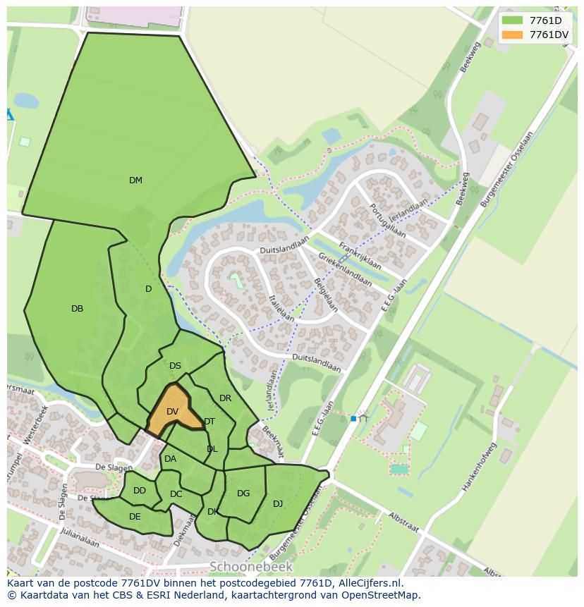 Afbeelding van het postcodegebied 7761 DV op de kaart.