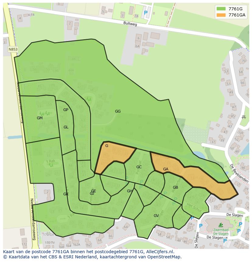 Afbeelding van het postcodegebied 7761 GA op de kaart.